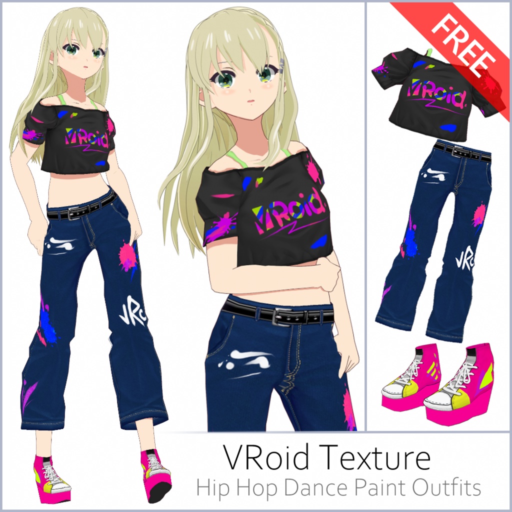 【#VRoid】【無料】ワクワクペイントコーデ【正式版対応済】【追記あり】 image