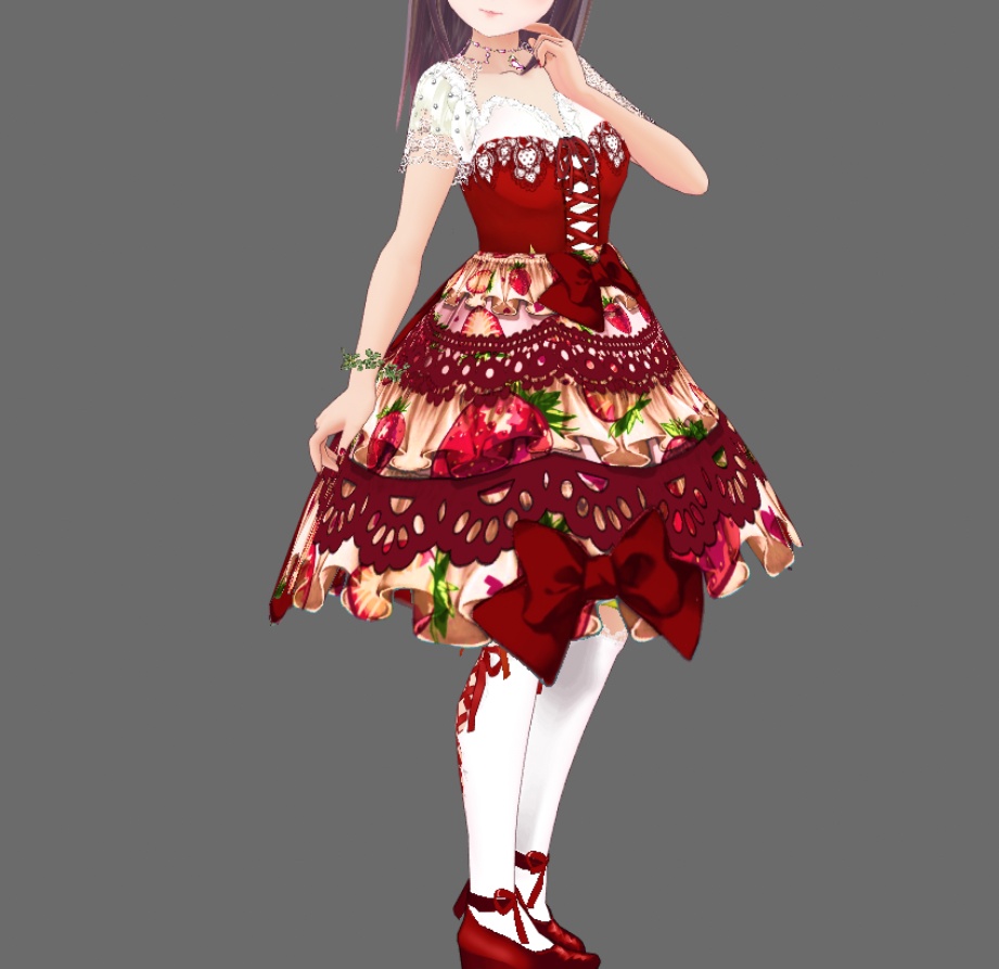 #VRoid 正式版（Stable）＆Beta：プリント地フリルレースロリィタスカート（苺・薔薇）/ Print fabric Frill lace lolita skirt（Strawberry, Rose）： #セシル変身 image