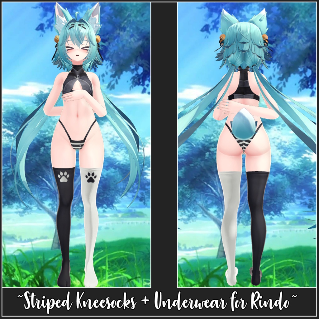 Rindo - Dual-Colour Knee-High Socks & Striped Panties image