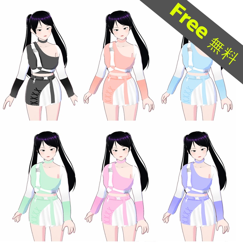 [Vroid] 無料 hip hop two piece 6 colors ヒップホップツーピース image