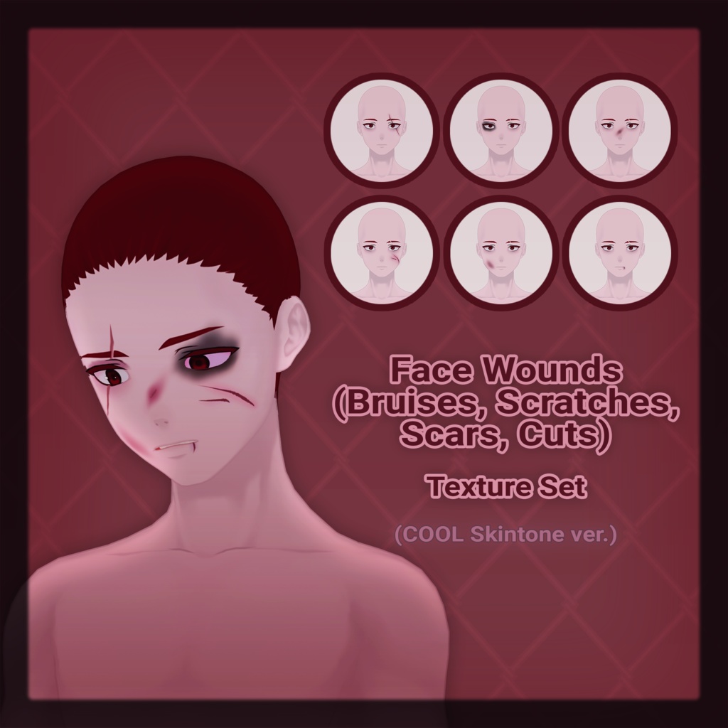【VRoid Stable】 Face Wounds Texture Set (Bruises, Scratches, Scars, Cuts) [COOL Skin Ver.] image