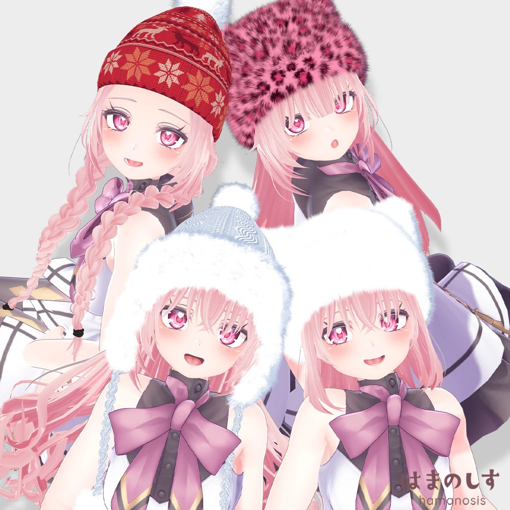 Pure Quartet Knitted Hat Hair 4-Style Set [Bob / Long Curls Braids] [Hairstyle/Hair] image