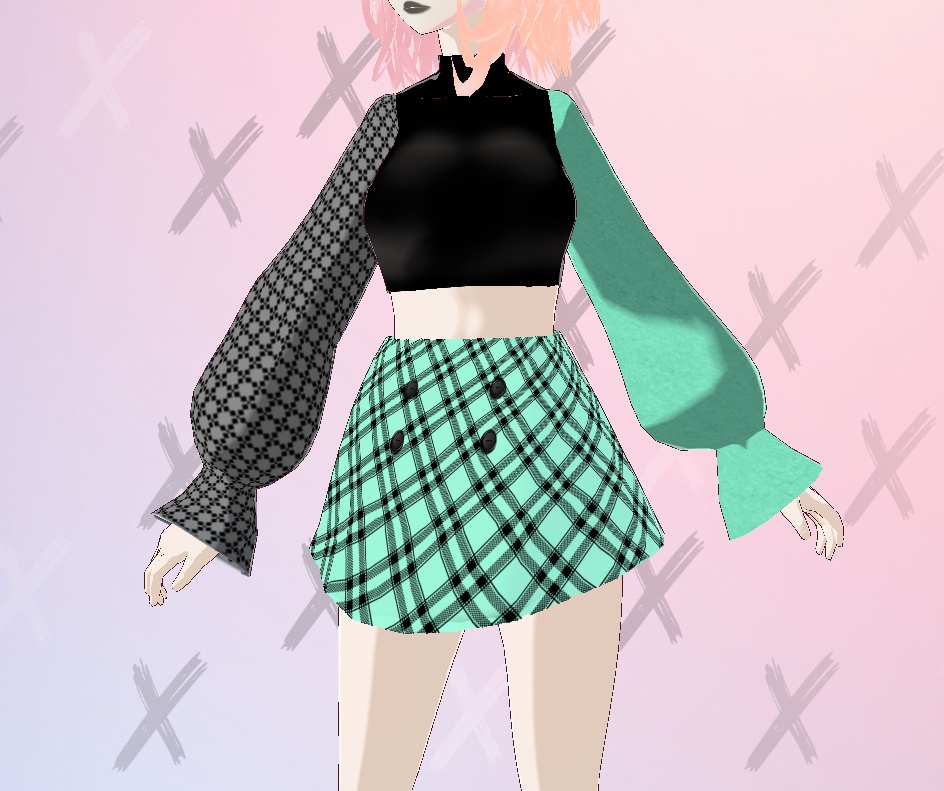 Green/Black Cropped sweater with mini skirt image