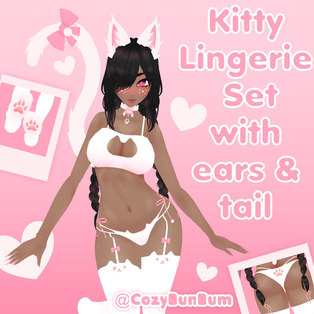 Kitty Lingerie Set With Ears and Tail VROID image
