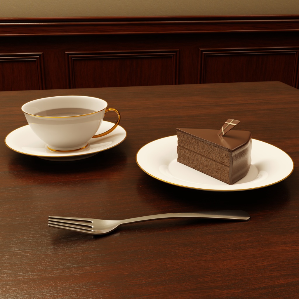 【無料配布】チョコケーキとティーカップ&ソーサーセット image