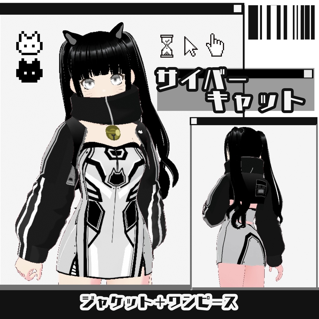 【サイバー猫柄】　ジャケット＋ワンピースセット販売 image