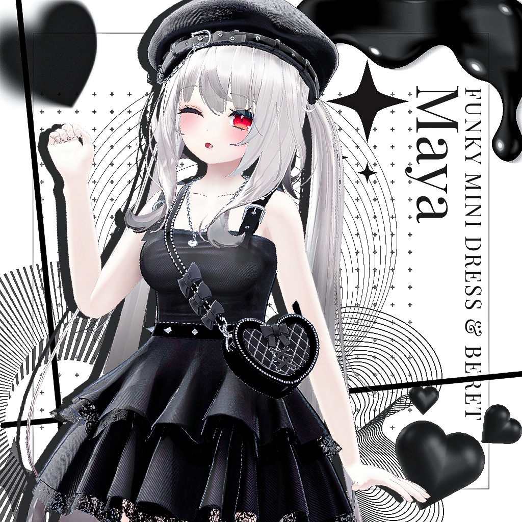 【MAYA】 Funky mini dress & beret & bag image