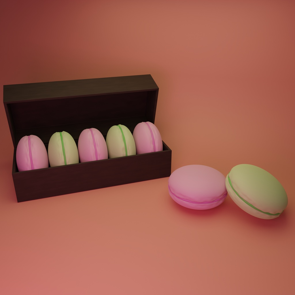 【Free】マカロンセット_赤＆緑【3Dモデル】 image