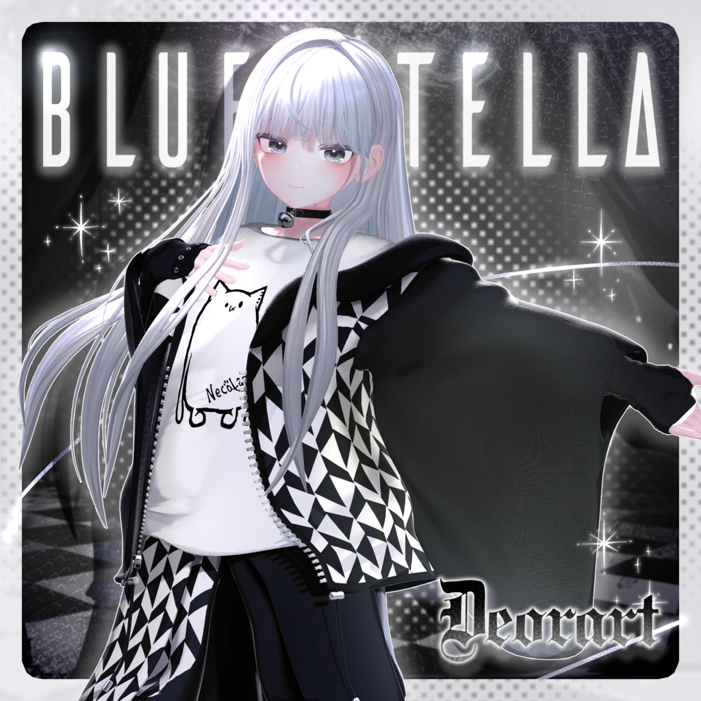 【Deorart モデル No.1リメイク】パンク系振袖パーカー・サルエルパンツコーデセット＆とろとろねこNECOLA #BLUESTELLA image