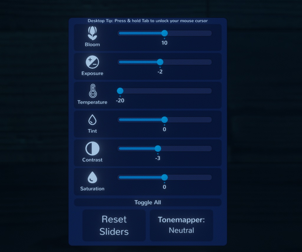 VRChat Post processing customization menu image