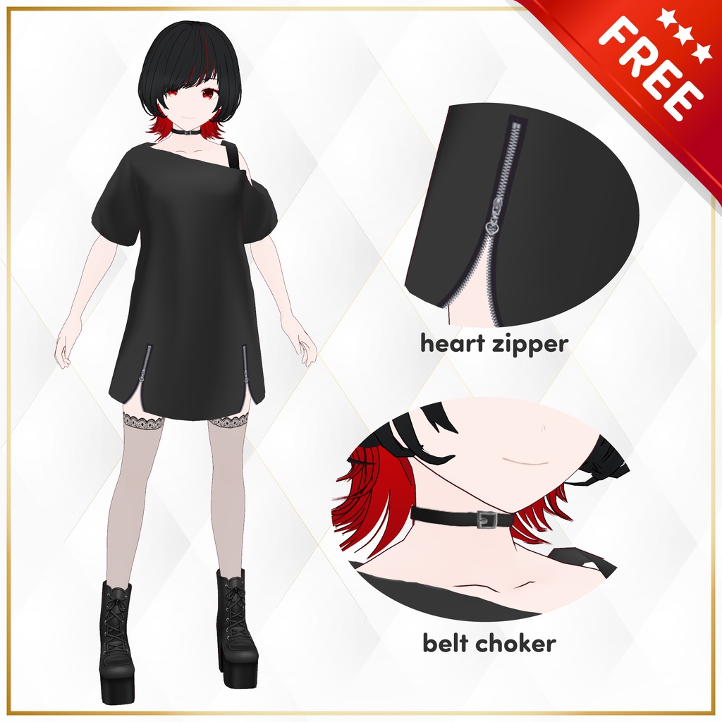 【FREE / 無料】[VRoid] cool t-shirt dress & choker / Tシャツワンピ＆チョーカー image