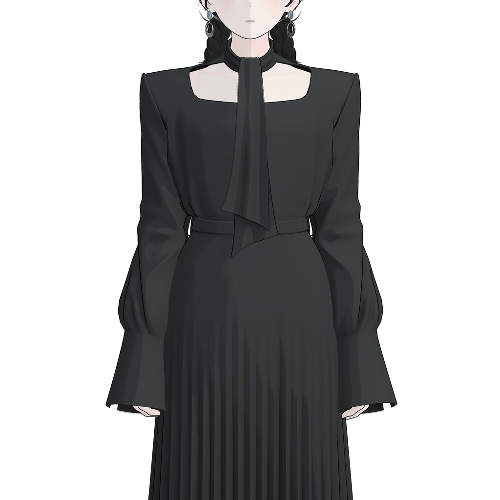 [Grus/Lapwing] Shoulderpad Pleated Dress image