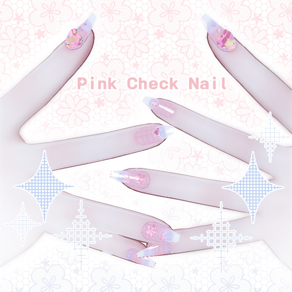 Sio[しお] Pink Check Nail image