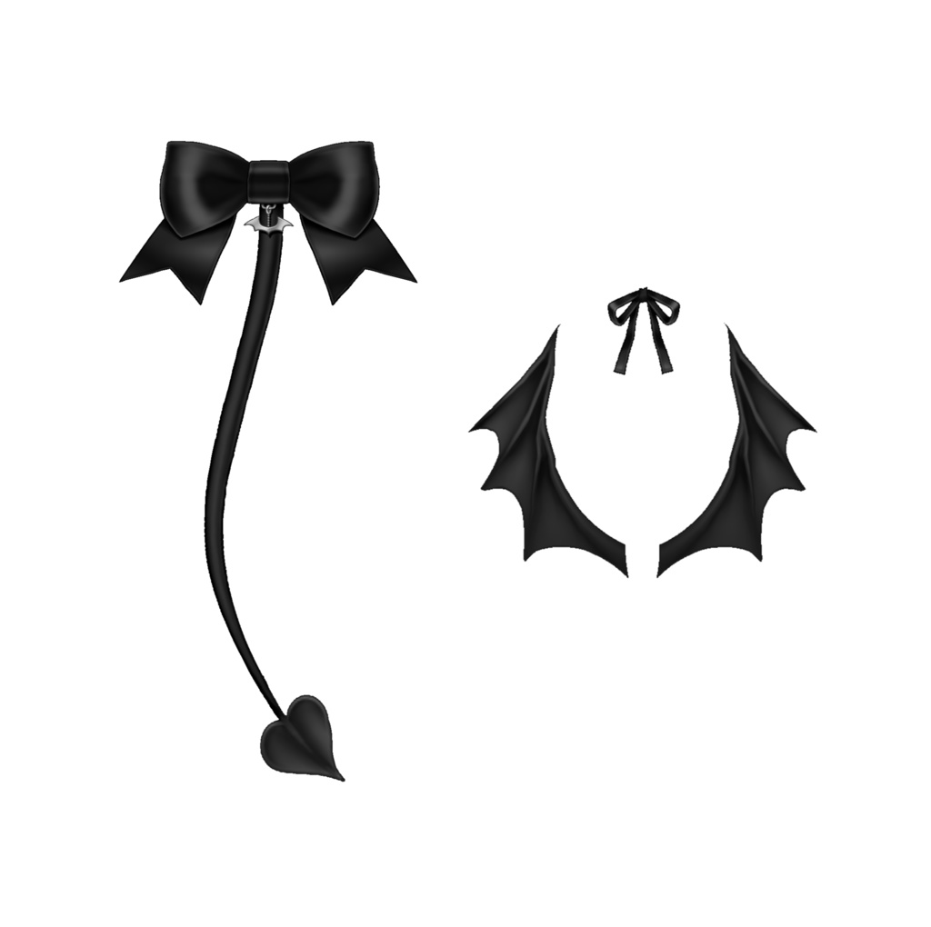 【FREE 無料 】Demon Bat Wings & Demon Tail + Ribbon Set Custom Item for VroidStudio 悪魔の翼、悪魔の尻尾、リボン VRoid正式版 image