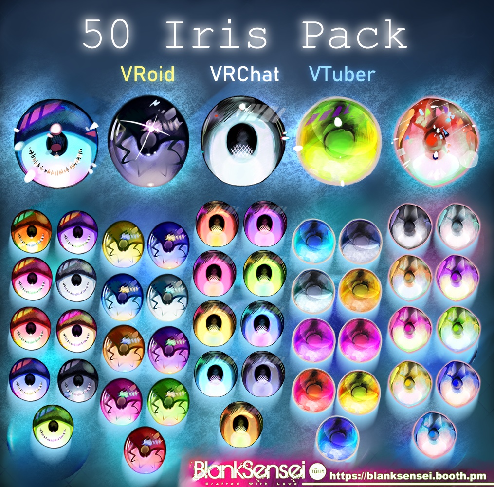 [無料/Free]【3Dモデル用】50種類の虹彩/目テクスチャパック | 50 Iris/Eye Textures for 3D Models (VRoid, VRChat, VTuber) image