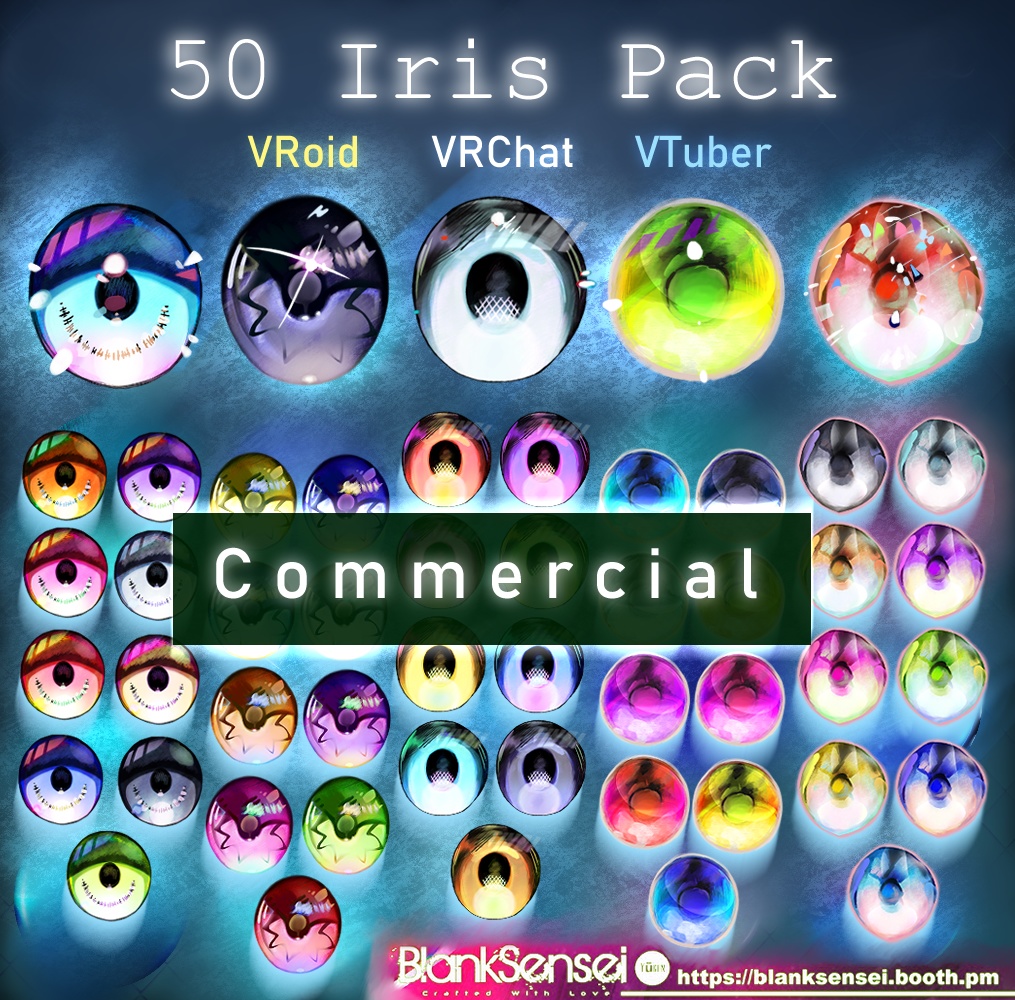 [Commercial]【3Dモデル用】50種類の虹彩/目テクスチャパック | 50 Iris/Eye Textures for 3D Models (VRoid, VRChat, VTuber) image