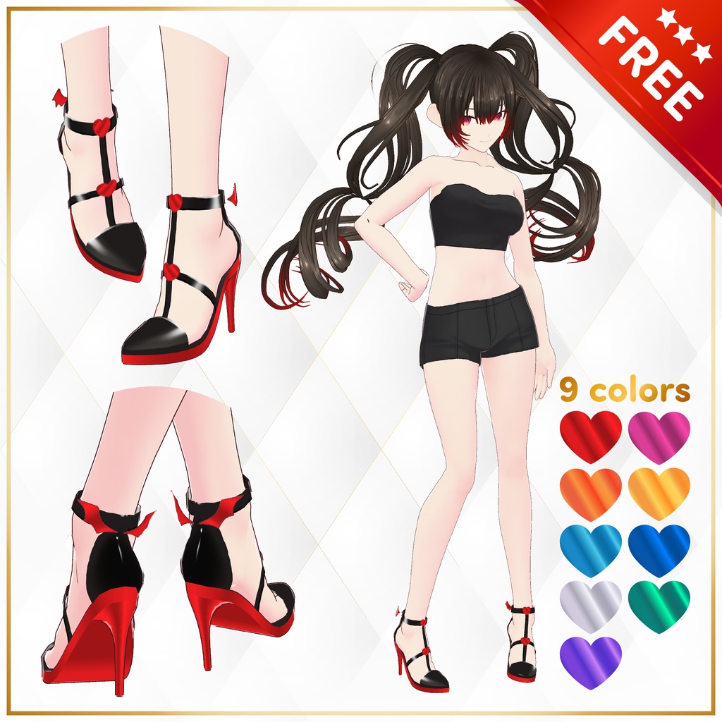 【FREE/ 無料】[VRoid] devil wings high heels / 小悪魔の羽ハイヒール image