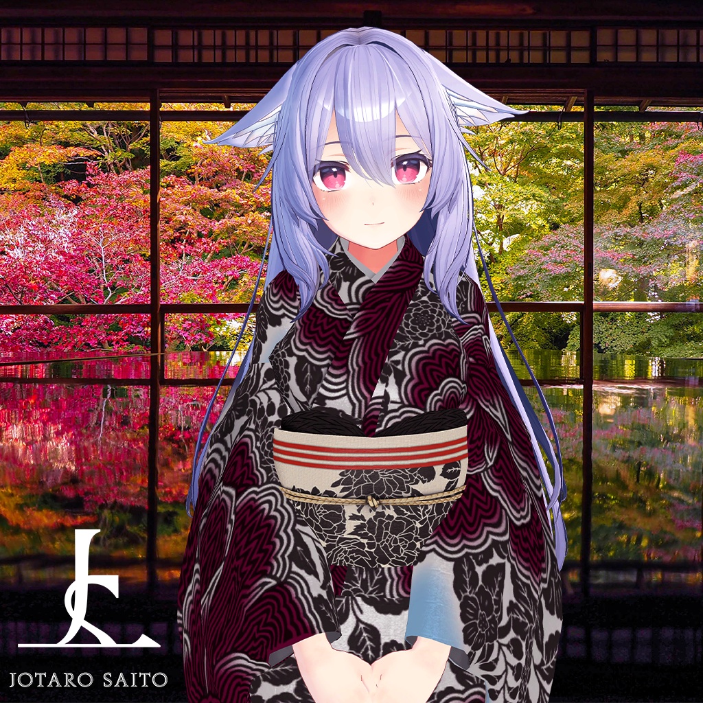 【XWear対応】VRChat向け3Dアバター着物「縞牡丹 -Shimabotan-」 image