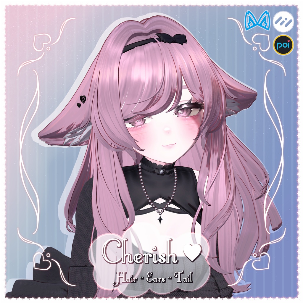 〖5アバター対応〗 Cherish ♡ Hair+Ears+Tail 【VRChat用ヘア+アクセサリー モデル】 image