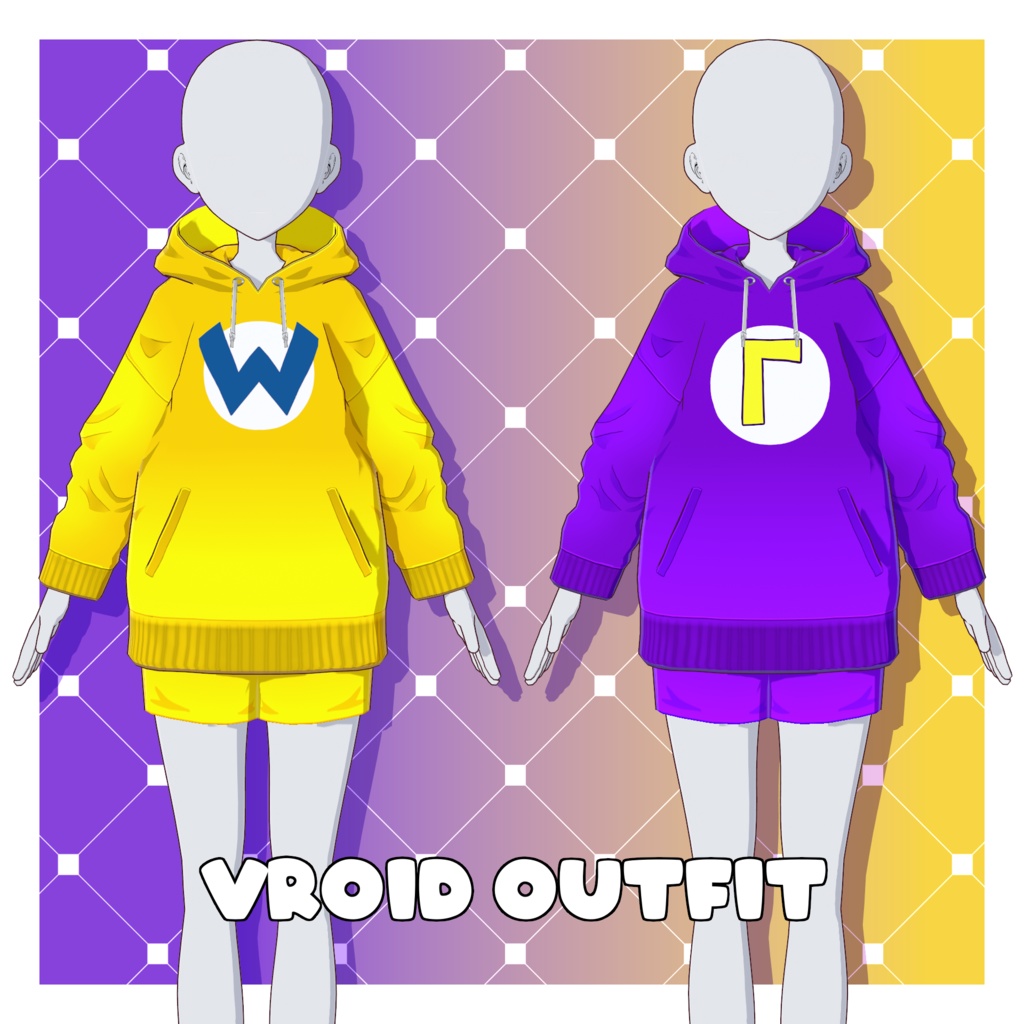 ワリオ／ワルイージフーディ【VRoid】 (Wario/Waluigi Hoodie) image