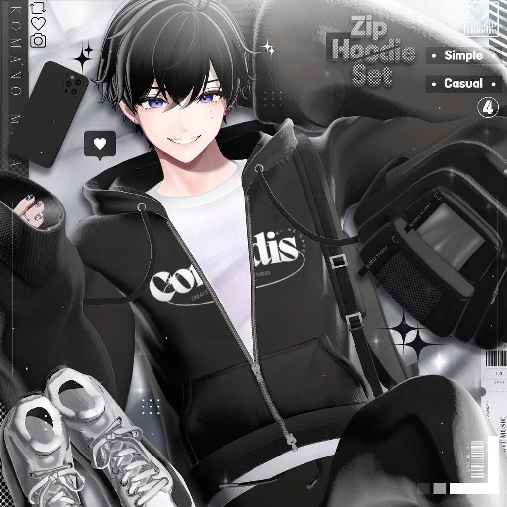 Zip Hoodie Set / Minase Komano Kuuta Head Casual, simple, hood, hoodie, training image