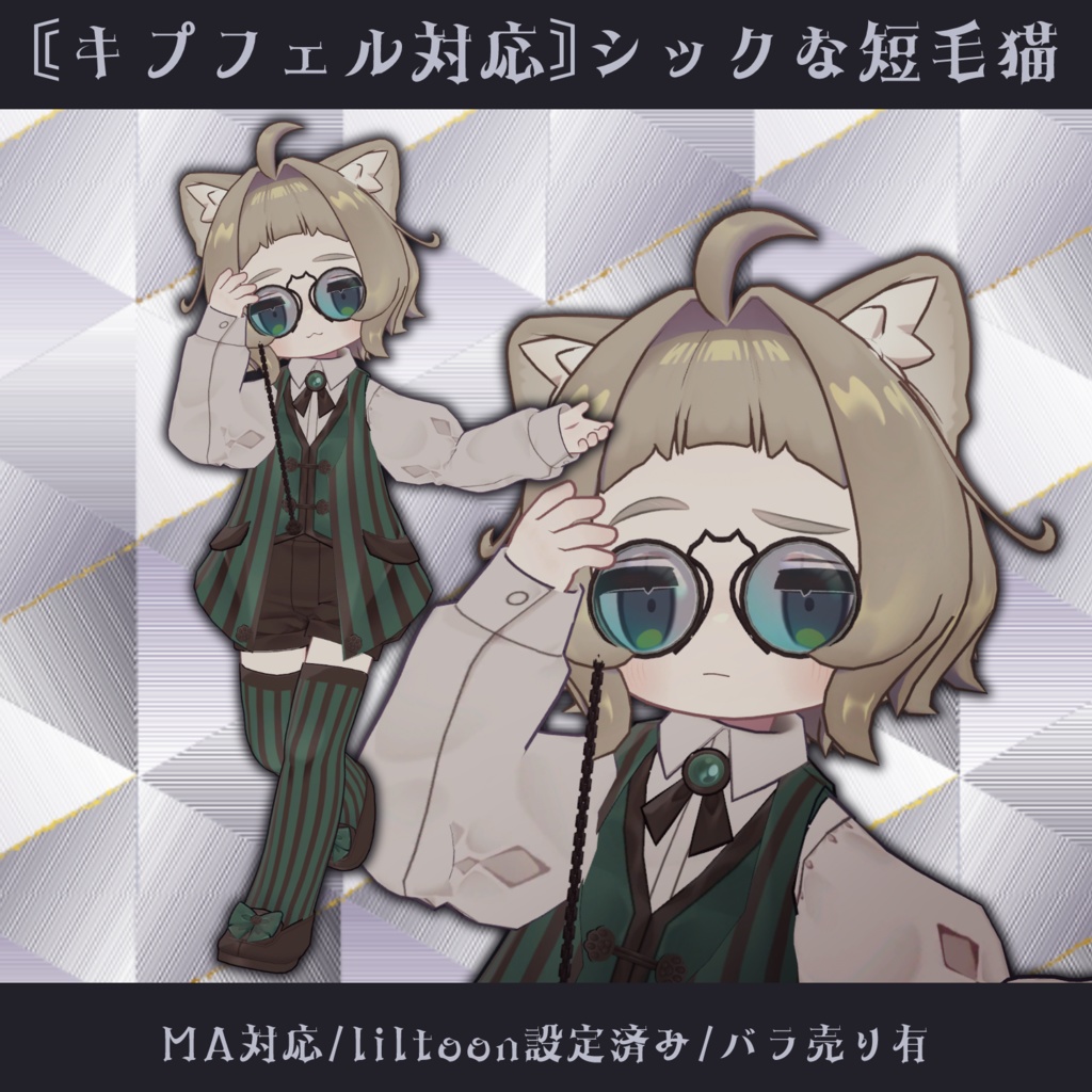 〘VRC/キプフェル用〙シックな短毛猫〘3Dファッション〙 image