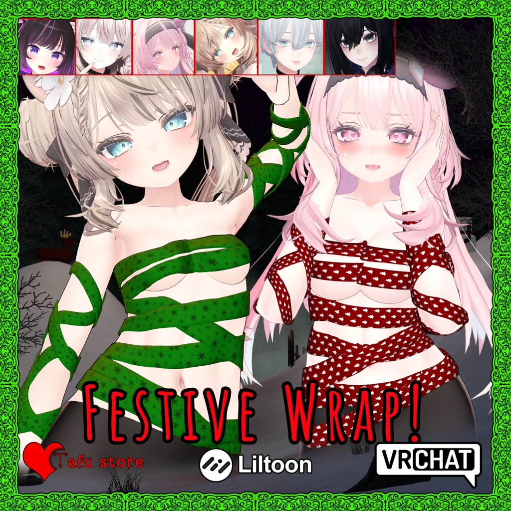 Xmas Wrap 💚 Bikini For Anon (あのん), Manuka (マヌカ), Shinra (森羅), Lasyusha (ラシューシャ) , Shinano (しなの)  TafuStore 衣類  [VRChat] image