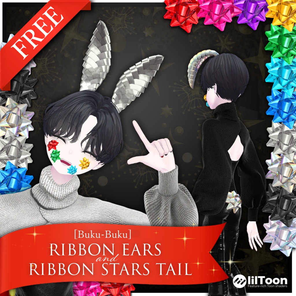 【無料】3Dモデル『Ribbon ears and tail/リボンの耳と尻尾』VRChat想定 image