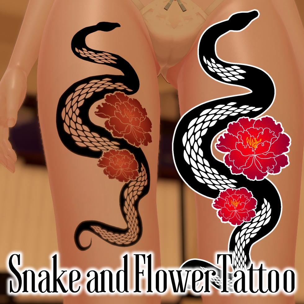 Universal/VRC Compatible Snake and Flower Tattoo [Decal] - 6 colours image
