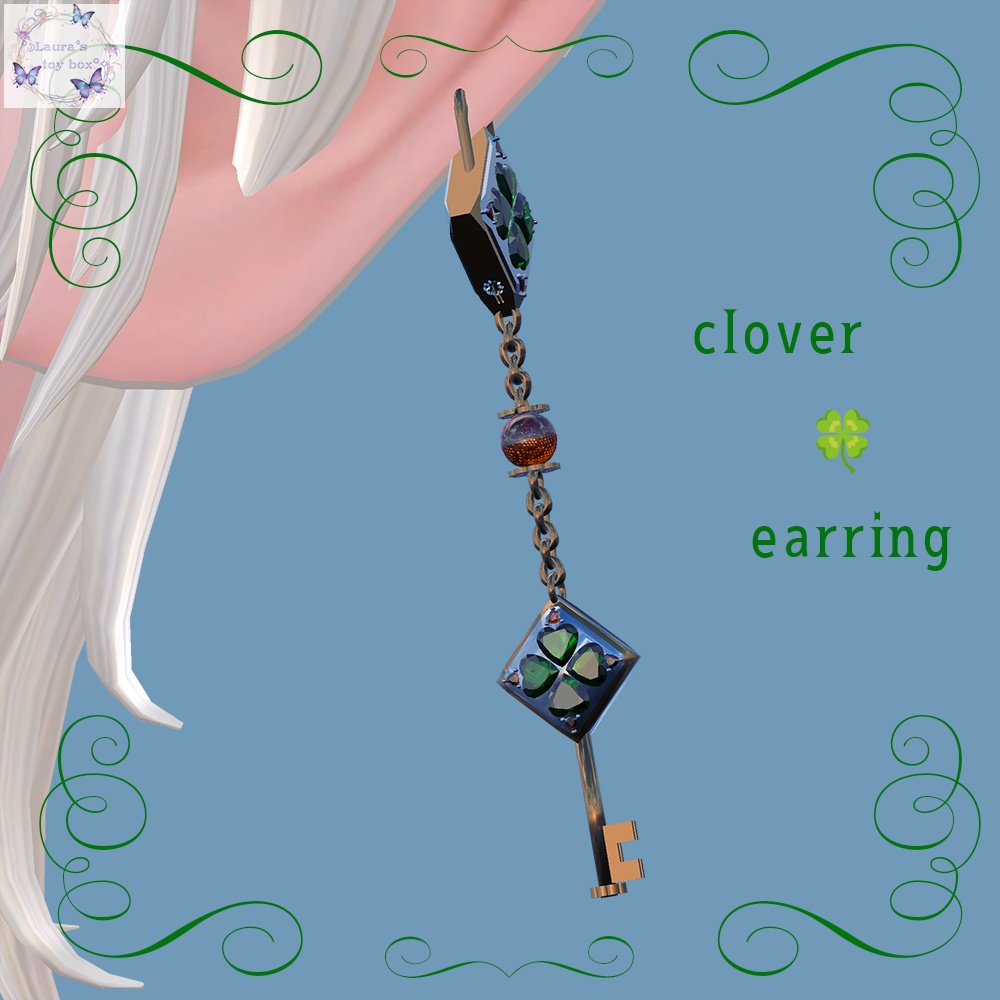 【VRChat想定】happy clover key earring 【アバター用アクセサリー】 image