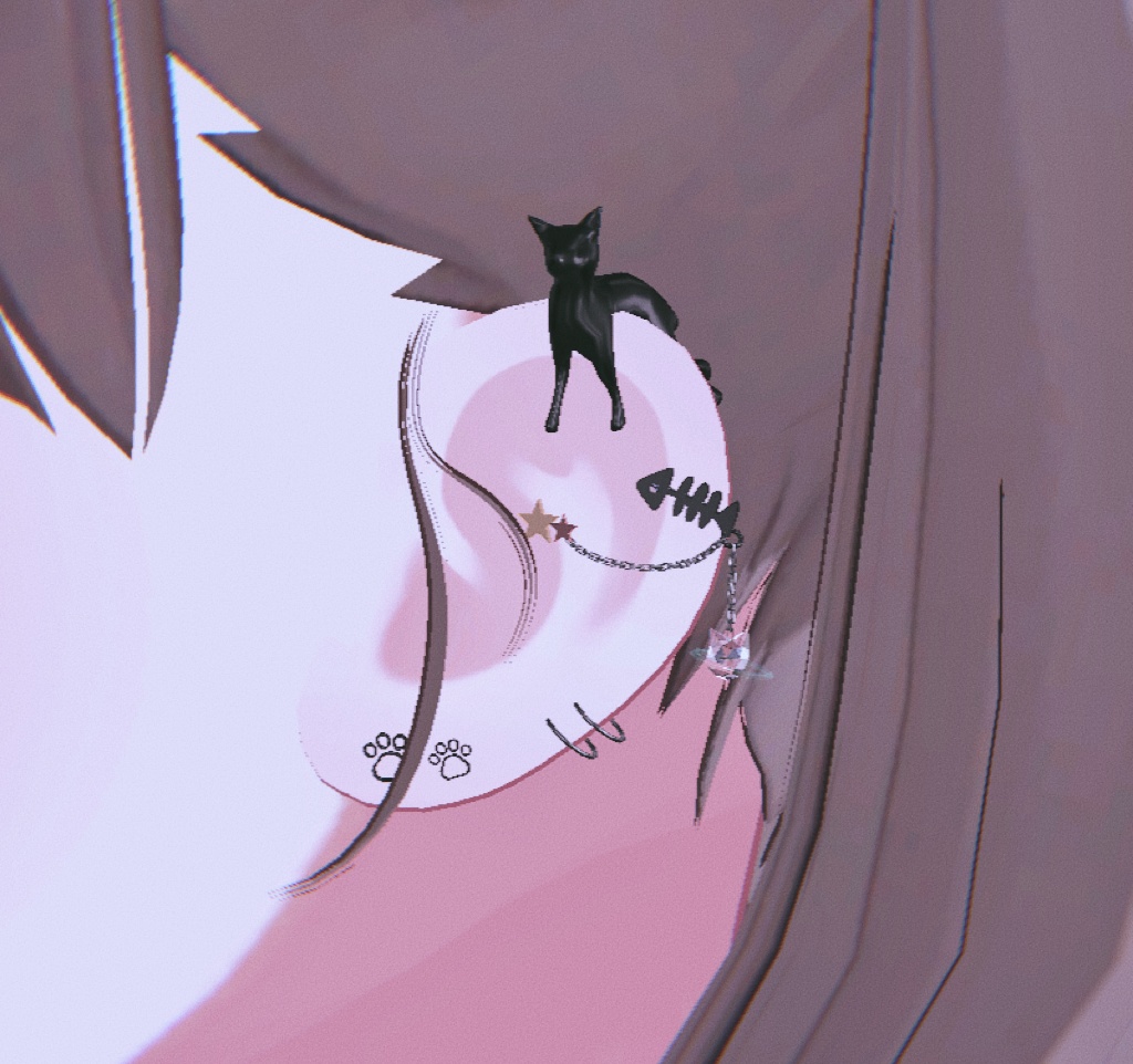 【VRC想定】黒猫のピアスセット【全アバター対応】 image