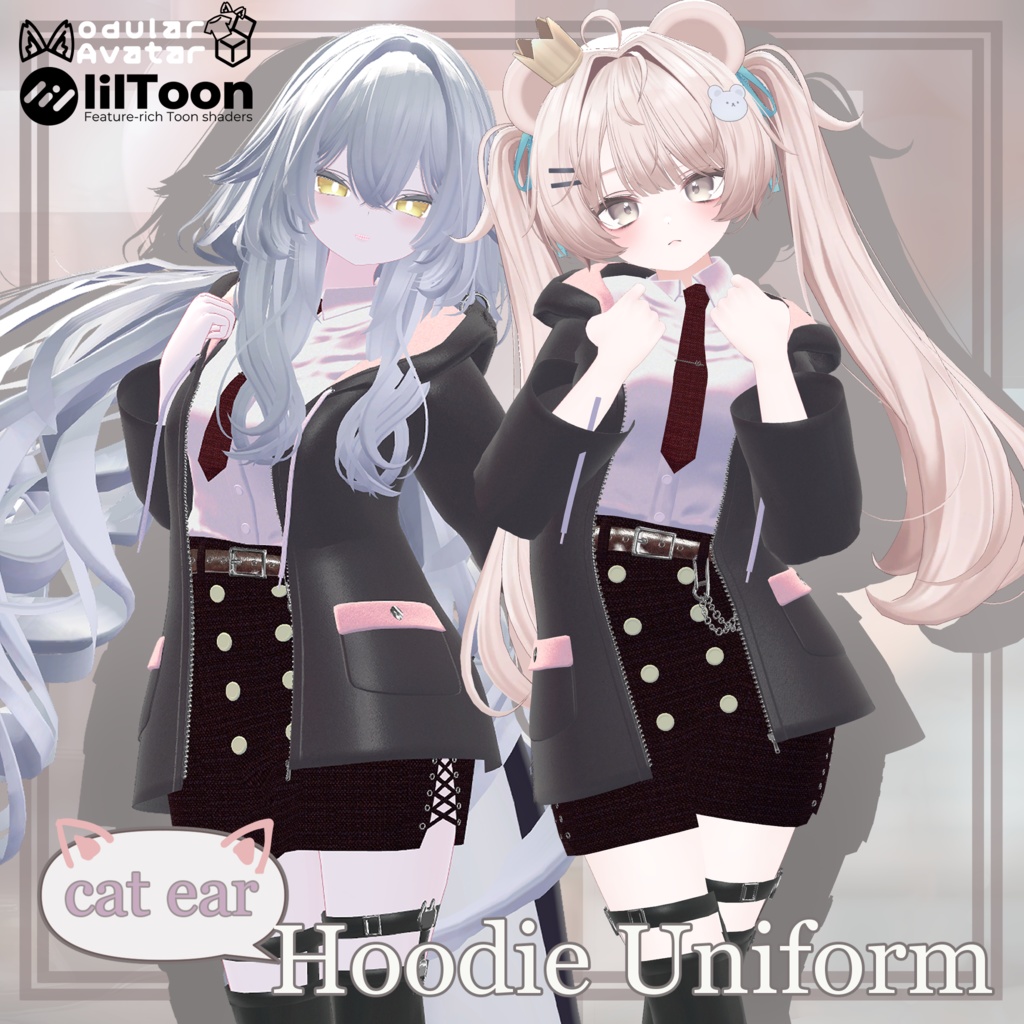 3D衣装『Hoodie School Uniform』 猫耳パーカー制服【VRChat想定】【複数アバター対応】 image