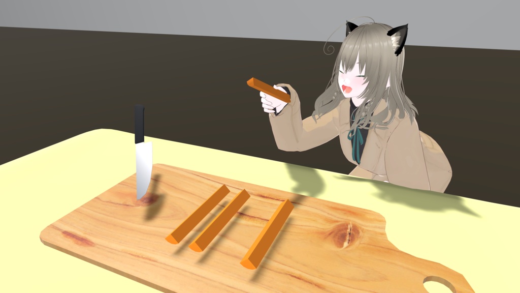 【VRCギミック開発入門書の参考ギミック】切って食べよう！ニンジンスティック image