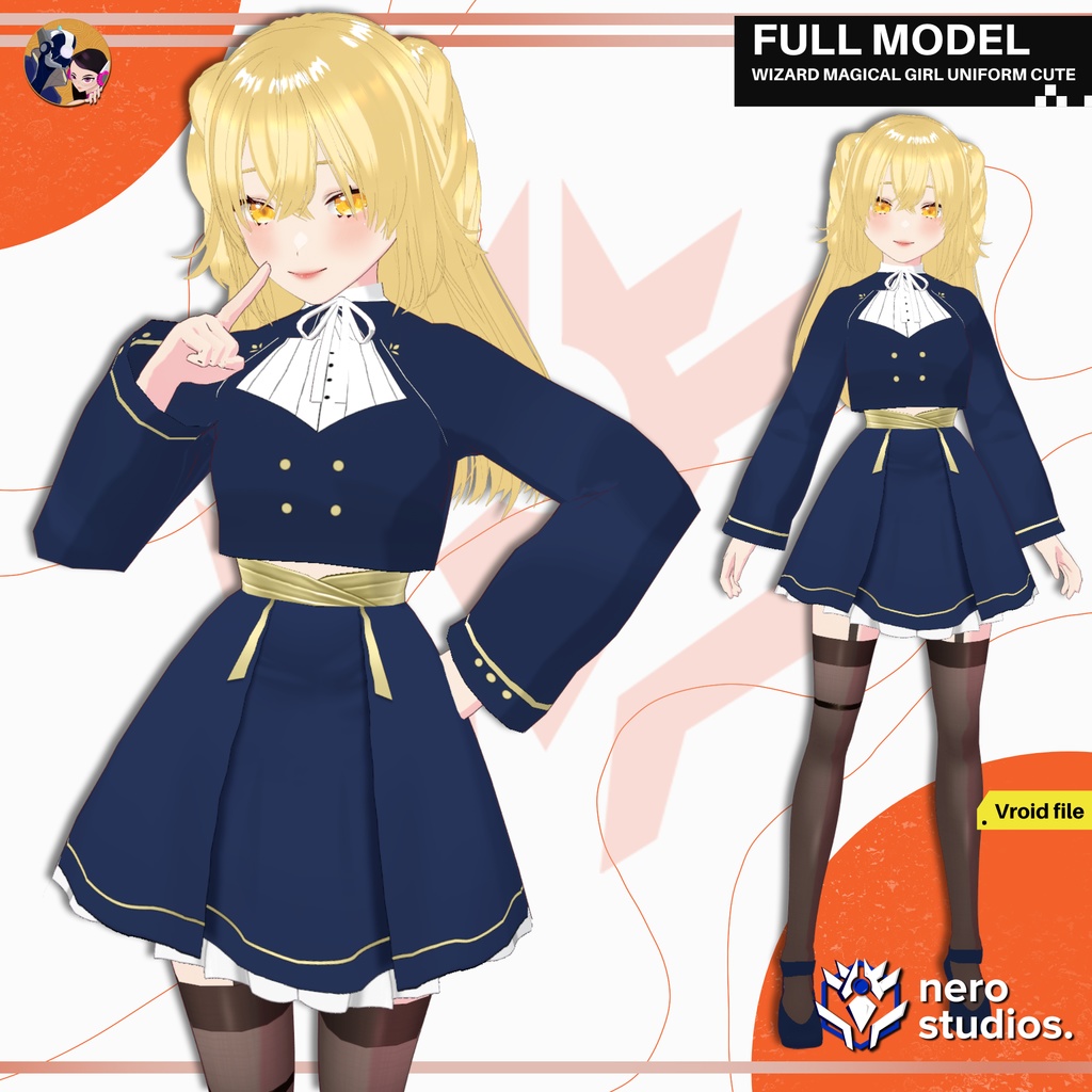 WIZARD MAGICAL GIRL UNIFORM CUTE AND SEXY FULL OUTFIT SET PRESET HAIRSTYLE (VROID FILE) / Wizard Fantasy Dress Stockings High Heels 3D Model Lolita image