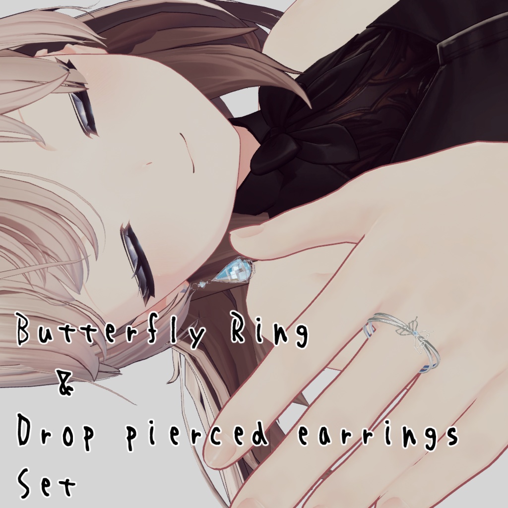 Butterfly ring & Drop pierced earrings  SET image