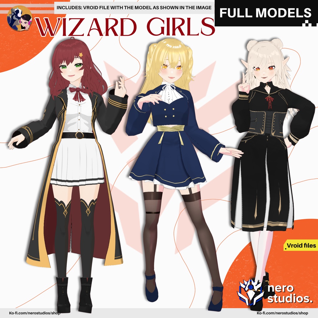 WIZARD UNIFORM SCHOOL MAGICIAN MAGIC CUTE GIRL OUTFIT HAIRSTYLE SEXY FULL (VROID FILES) / Wizard Magician Magical Girl Uniform Fantasy 3D Model image