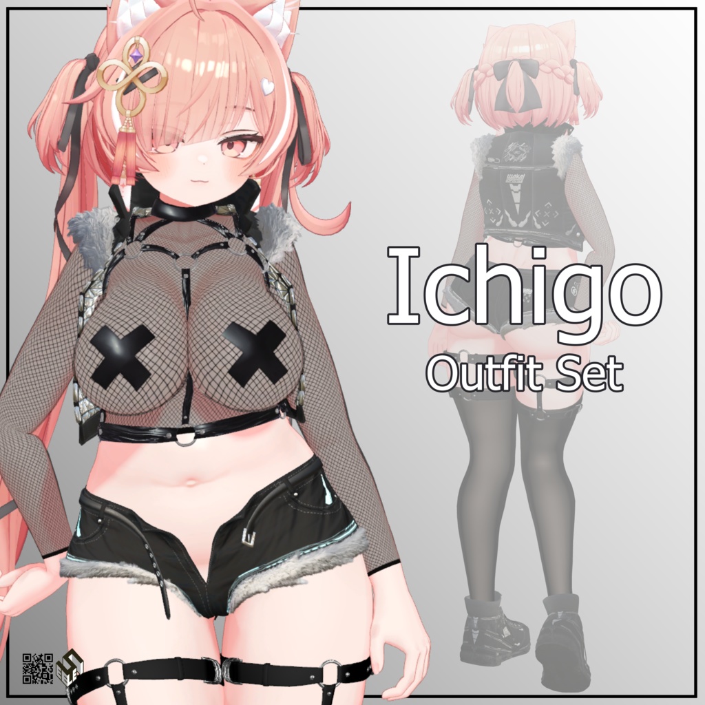 【イチゴ用】メッシュシャツ/ シンプルトレンカ/ ベスト・ノイ/ スニーカー・フェアラウフェン/ シンプルガーター/ ホットパンツ・シュテルン - Fishnet Shirt/ Simple Garter /Hot Pants -Stern-/ Sneakers -Verlaufen-/ Vest -Neu-/ Simple Stirrups - For Ichigo image