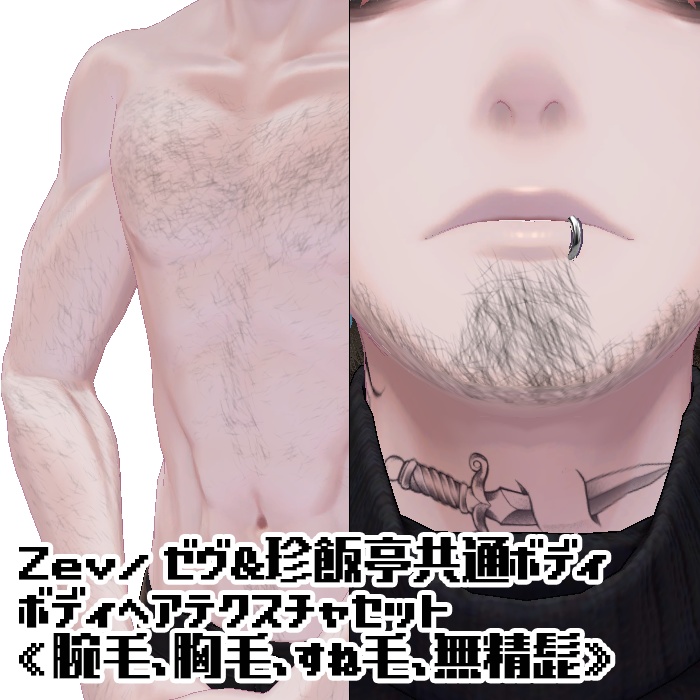 Zev/ゼヴ&珍飯亭共通ボディ　ボディヘアテクスチャセット《腕毛、胸毛、すね毛、無精髭》 image