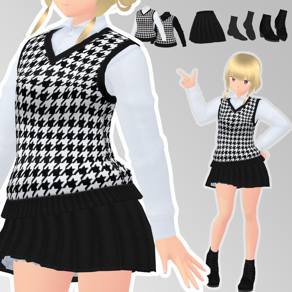シックなモノクロコーデ【VRoid用衣装セット】 image