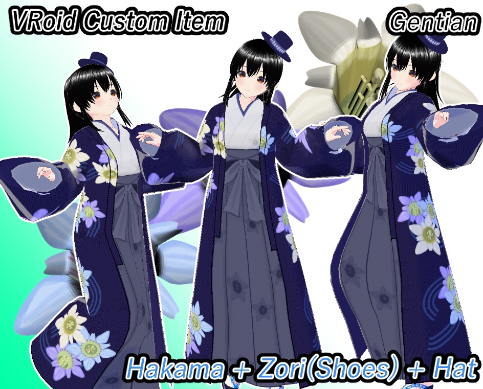 VRoid Hakama with Haori - Gentian image