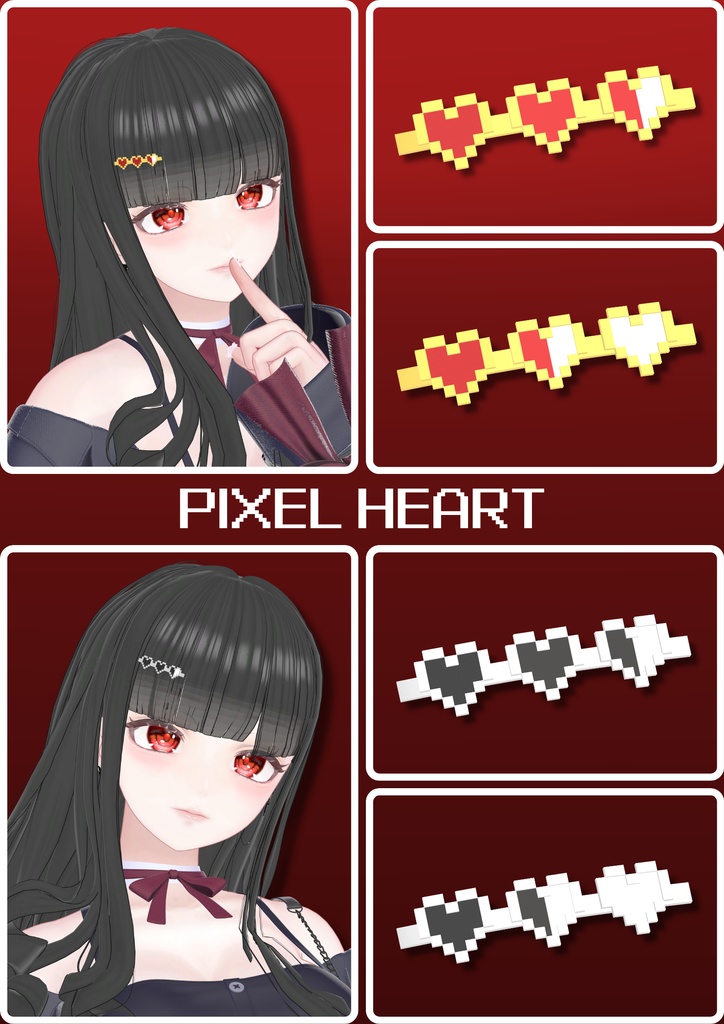 [8 colours] Hairpin for VRChat  PIXEL HEART image