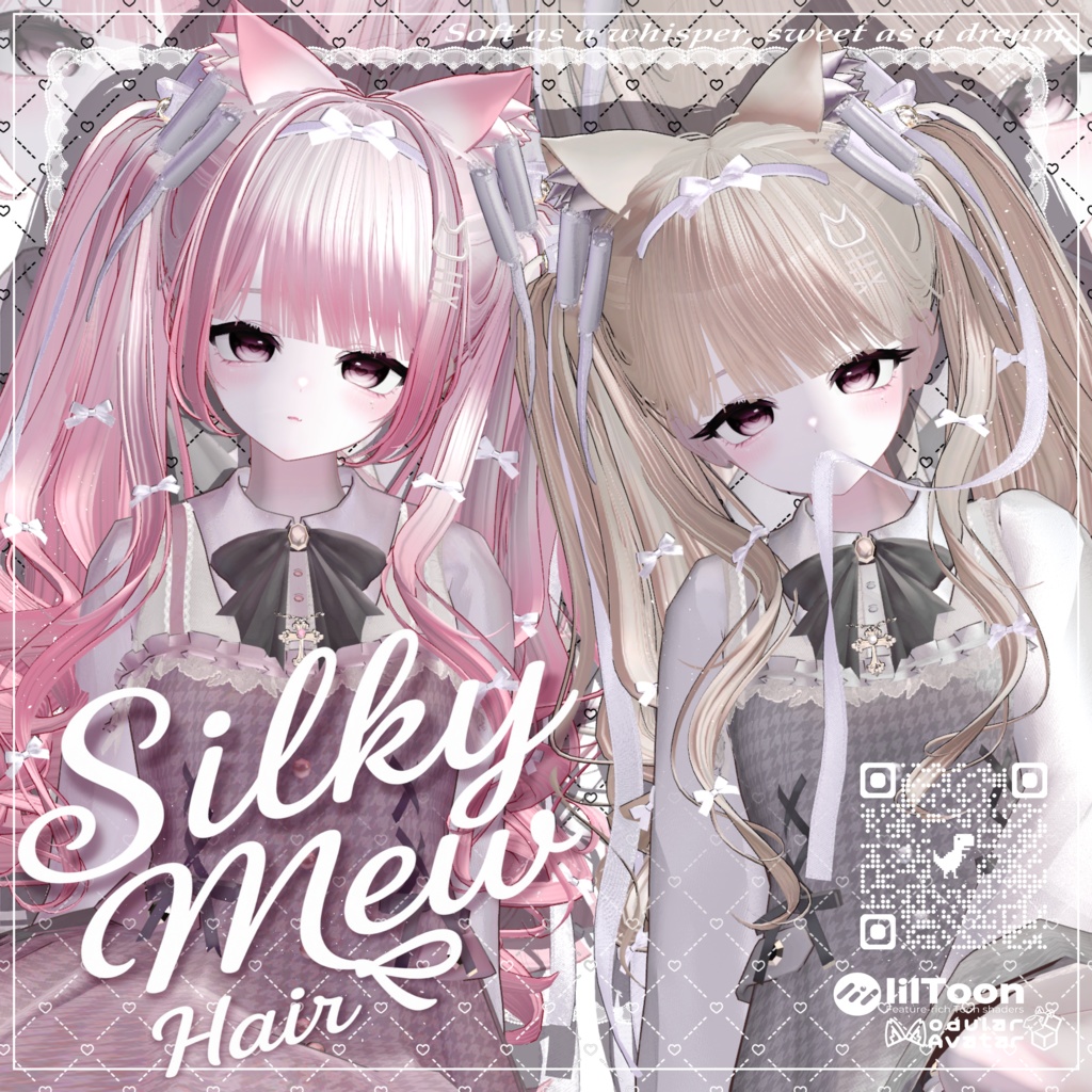 【14アバター対応】 VRC H♥ir .exe 003 ☁️Silky Mew Hair🤍シルキーミューヘアー🤍【VRC】 image