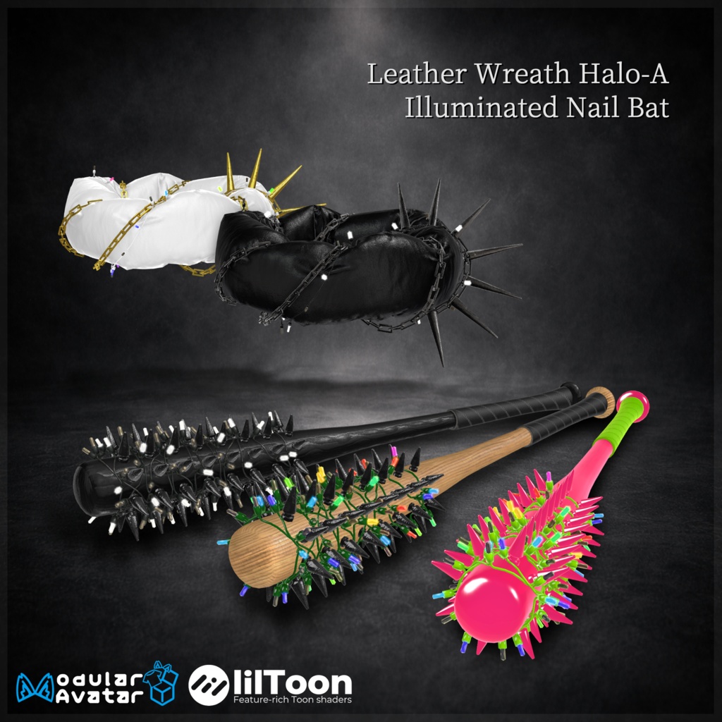 3D Model [Leather Wreath Halo-A][Illuminated Nail Bat] VRChat compatible image