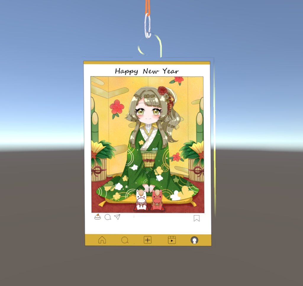 【VRChat】かんぺきメイドメロトロン_アクリルキーホルダー_SNS風フレーム_正月【無料】 image