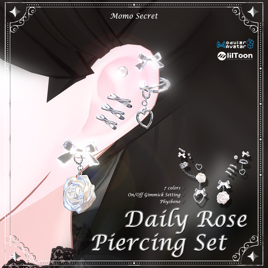 【7色 / 各パーツON-OFF対応】Rose Piercings (ローズピアス) image