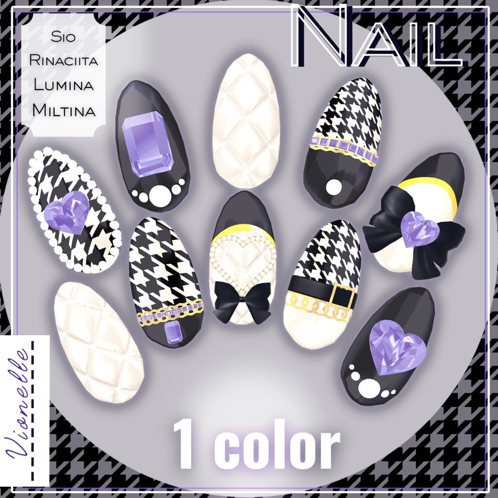 [Simply place and wear!] Houndstooth Jewel Nails *Nail: 1 Colour image