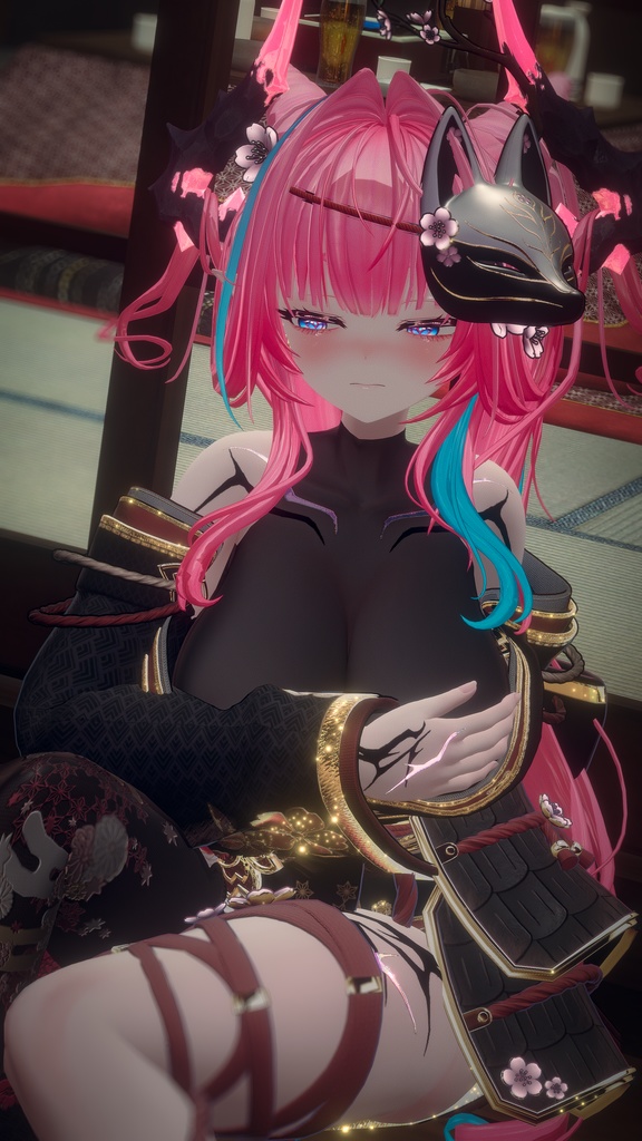 Kitsune Cherry Embrace - Fox Shadow Bearing Blossoms Hybrid Shape Addition image