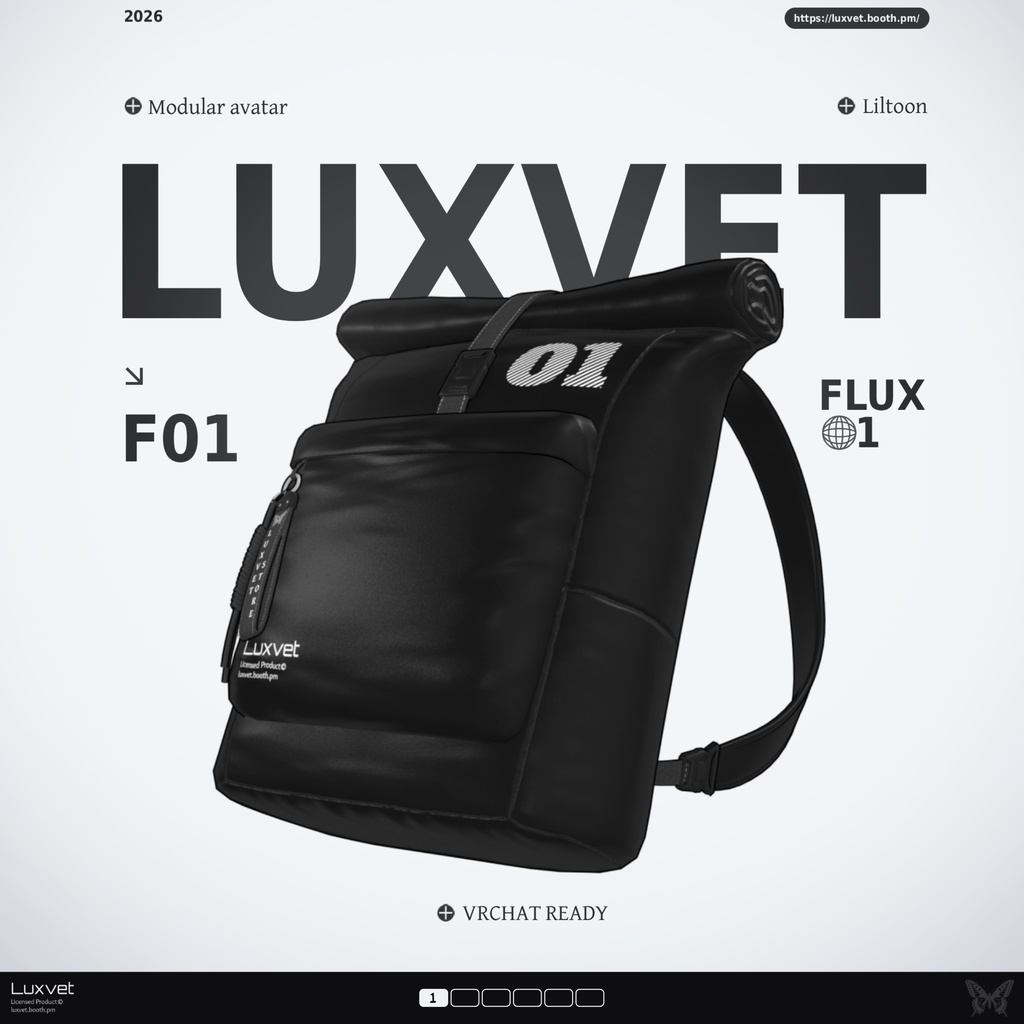 Luxvet Flux 01 Roll-Top Backpack  Modular Avatar Compatible liltoon Full RGB 20 Shape Keys image