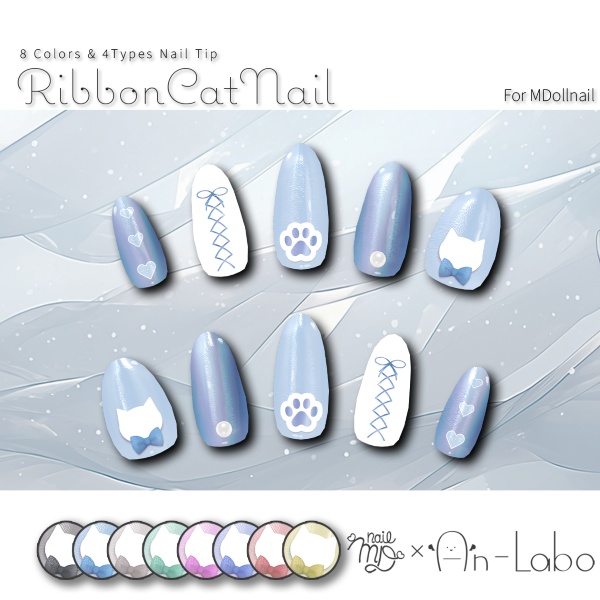 【猫の日限定販売】RibbonCatNail【VRネイルチップ・ネイルテクスチャ】【MDollnail対応】#あんらぼぶい image