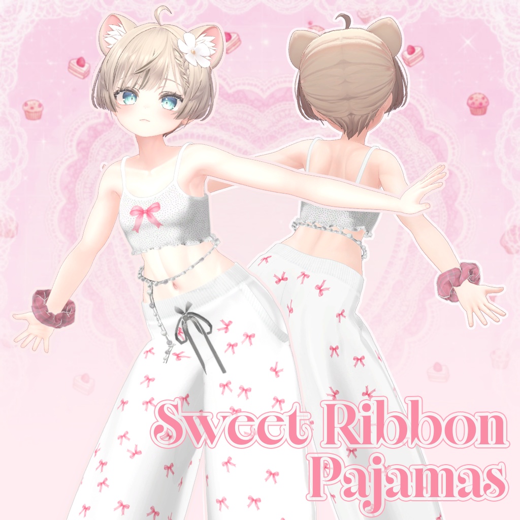 【VRC / マヌカ対応】スウィートリボンパジャマ / 3D衣装 / パジャマ / Sweet Ribbon Pajamas image